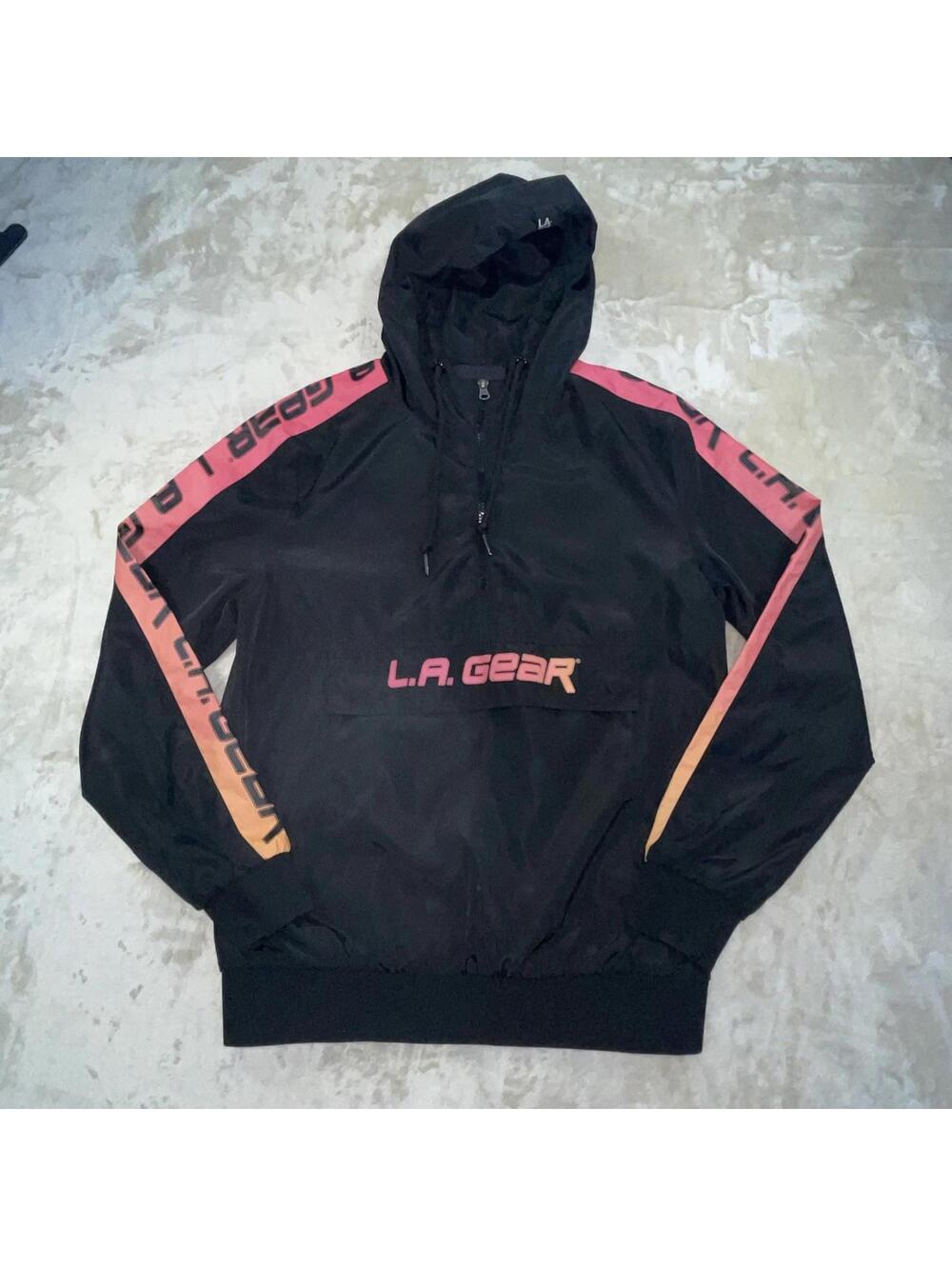 Forever 21 x LA GEAR Hot Pink & Black Half Zip Windbreaker Mens S Excellent Cond